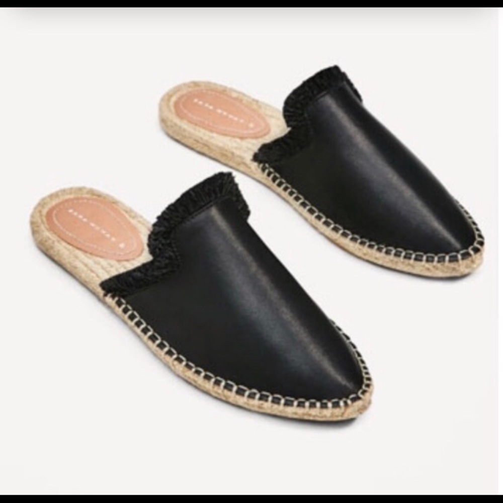 Black leather mule espadrilles